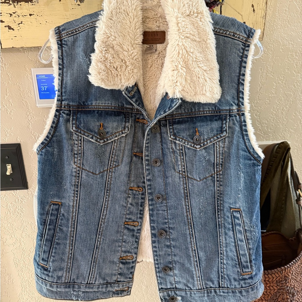 Guess distressed denim shearling vest